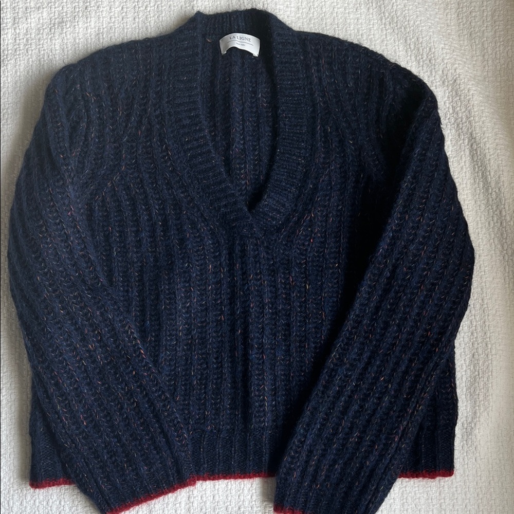 La Ligne Fuzzy Wuzzy V Neck Sweater